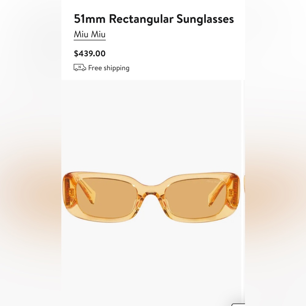 Brand new in box Miu Miu 51mm Rectangular Sunglasses, Orange